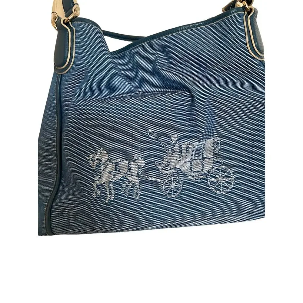 Coach tote horse carriage denim blue Edie hobo Purse Handbag NWT